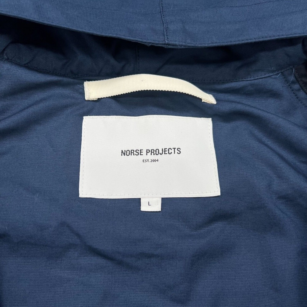 NORSE PROJECTS FRANK COTTON PANAMA JACKET Mens Large Dark Blue *FLAW* - Picture 4 of 13